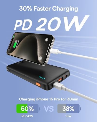 Baseus 20 W PD QC Power Bank – Ultra-Slim 10,000 m Ah Fast Charging Portable Charger with Dual USB-C Ports for i Phone 15/14/13/12/11, Samsung S23/S22, Google & LG – Lightweight & Enhanced Compatibility for On-the-Go Power Solutions