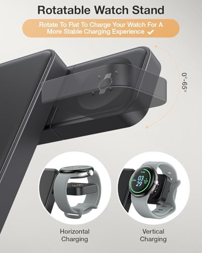 Foldable 3-in-1 Wireless Charging Station for Google Pixel Watch 1 st – 15 W Fast Charger for Pixel 9 Pro/XL, 8/7/6 Series, and Pixel Buds Pro/2 – Compact Travel Design with QC 18 W Adapter – Perfect for Home and Office Use
