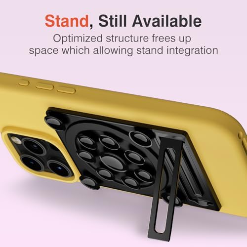 Revolutionary Suction Phone Case Adhesive Mount with Stand – Ultimate Mag Safe Compatible Smartphone Holder for Effortless Selfies & Videos, Strong Sticky Grip for i Phone & Android Users, Compact Hands-Free Accessory for Vlogging & Live Streaming (Black)