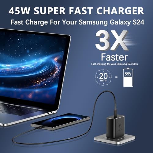 Ultra-Fast 45 W USB-C Charger with 6 FT Cable for Samsung Galaxy S25/S24/S23/S22 Series – High-Power Charging Block for Tablets & Smartphones with Safety Features, Compact Design, and Enhanced Compatibility for Quick Device Recharge