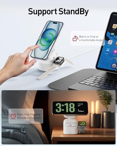 Revolutionize Your Charging Experience with the i WALK 3 in 1 Foldable Wireless Charger Stand – 20 W Fast Charging for i Phone 12-15, Apple Watch 2-9, and Air Pods Pro 2-3 – Lightweight & Travel-Friendly Design for Effortless Portability and Enhanced Device Organization