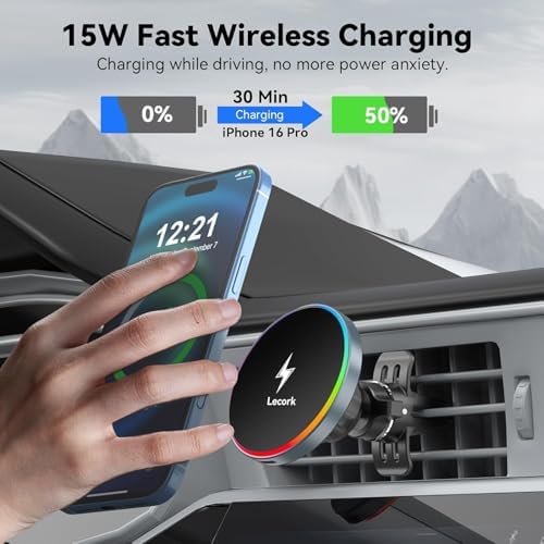 Mag Safe Car Mount Charger for i Phone 12-16 Pro Max | 15 W Fast Wireless Charging Magnetic Phone Holder | Durable Zinc Alloy Construction | Sleek Cool Grey | Effortless Air Vent Installation for Ultimate Convenience and Stability