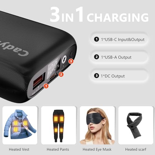 Ultimate 7.4 V 16000 m Ah Heated Vest Battery Pack – Portable Power Bank with DC Adapter for Heated Jackets – Long-lasting Warmth & Versatility for Outdoor Adventures – Ideal for Cold Weather Comfort and Device Charging