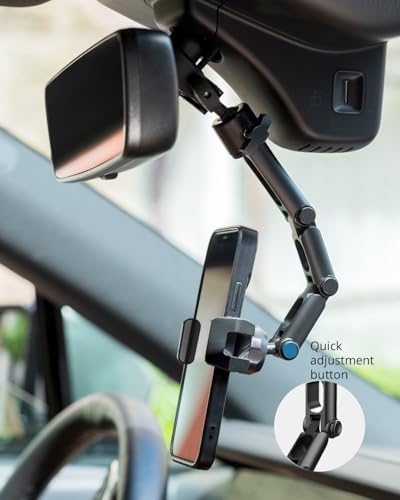 Revolutionary Aluminum Alloy Rear View Mirror Phone Holder – Multi-Angle Adjustable and Rotatable Mount for 4-7 Inch Smartphones – Ultimate Driving Safety and Seamless Connectivity for i Phone and Android Users – Effortless Installation and Modern Design