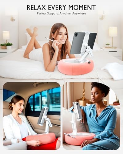 Ultimate Comfort Tablet Pillow Stand: Versatile 360° Rotating Holder Compatible with 5″-12.9″ Devices – Soft Plush Fabric, Detachable Snack Bowl, Ideal for Reading & Relaxation in Bed – Perfect for Kindle, i Pad, Samsung & More