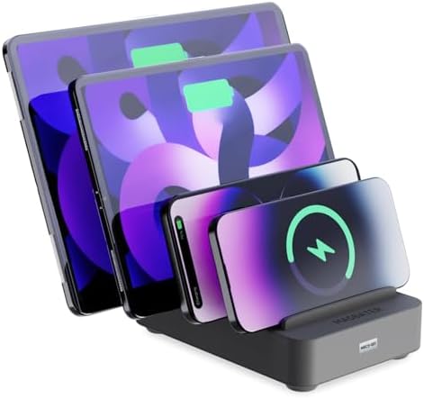 Versatile 4-Port USB Charging Station for Multiple Devices – Compact and Stylish Organizer Dock in Vibrant Purple, Ideal for Cell Phones, i Pads, and Kindle Tablets with Smart Charging Technology for Fast and Safe Power Delivery