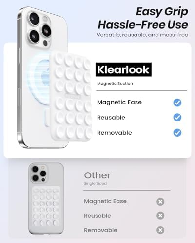 Klearlook Magnetic Suction Phone Mount Set – 4 Stylish Colors for Mag Safe Cases, Hands-Free Selfie Grip for Tik Tok & Content Creators, Lightweight & Portable, Secure Magnetic Attachment for Effortless Video Recording and Photography
