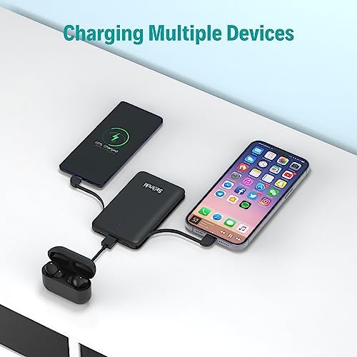 Ultra-Slim 6000 m Ah Portable Charger with Built-in Cables – Lightweight Fast Charging Power Bank for i Phone, Samsung, and Android Devices – Perfect Travel Companion for On-the-Go Power Solutions