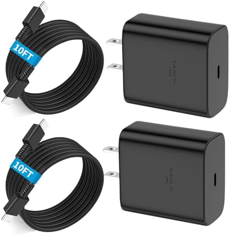 Dual 45 W Super Fast Type C Charger Pack with 10 FT Cables – Ultimate Fast Charging Solution for Samsung Galaxy S25/S24/S23 Series & Galaxy Tab S8 – Unmatched Compatibility and Long Reach for Effortless Power Delivery