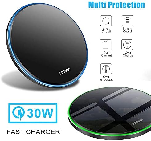 Ultra-Fast 30 W Wireless Charging Pad – Qi-Compatible Charger for Galaxy S24/S23/S22/S21/S20/S10 & i Phone 16/15/14/13/12/11 Series – Sleek, Safe, & Non-Slip Design for Home and Office Use – Effortless Device Powering with Intelligent Temperature Control