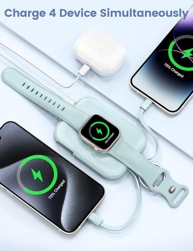 Compact RORRY 5000 m Ah Portable Charger Power Bank with Integrated Cables – Sleek Keychain Battery Pack for i Phone 16/15/14/13/12 and Apple Watch Ultra Series, Ultimate Travel Companion with Fast Charging and Modern Design