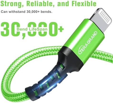 Apple C89 MFi Certified 7-Foot Lightning to USB-A Braided Charging Cable for i Phone 14/13/12/11 Pro, Max, Mini, SE, XS, XR, 8/7/6 Plus, i Pad & Air Pods – Durable, Fast Charging & Stylish Orange/White Design for Enhanced Compatibility