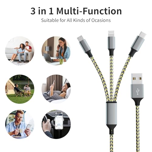 240 W 4-in-1 USB C Charging Cable – 6 FT Multi-Device Power Solution with LED Indicator for i Phone 16/15/14 Pro, Mac, i Pad, Samsung S25/S24 – Fast Charging Compatibility, Durable Design for Home & Travel