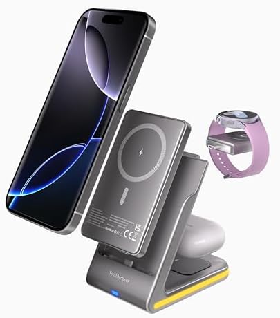 All-in-One 3-in-1 Magnetic Wireless Charging Station for i Phone & Samsung with 5000 m Ah Portable Power Bank – Ultimate Convenience for Apple Watch & Air Pods – Fast Charging, Sleek Design, and Enhanced Compatibility for i Phone 16/15/14/13/12 and Galaxy S25/S24/S23 – Perfect for Home & Travel – Safety Certified with Advanced Heat Management and Overvoltage Protection – Ideal Gift for Tech Enthusiasts