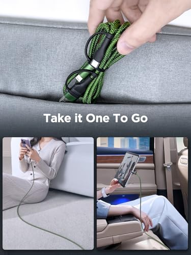 Universal 4-in-1 Multi-Device Charging Cable [2-Pack, 6.6 FT] – 60 W Fast Charging Nylon Braided Lightning & USB-C Cords for i Phone, i Pad, Samsung Galaxy, Mac Book & More – Durable & Tangle-Free Solution for Efficient Powering