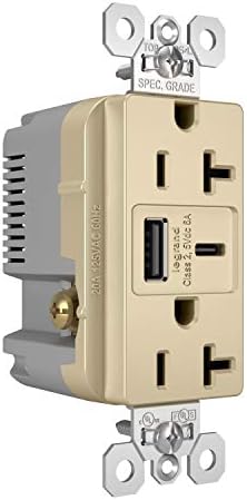 Legrand Pass & Seymour TR15 USBAC6 15 Amp Tamper-Resistant Duplex Outlet with Ultra-Fast 6.0 A USB A/C Charging Ports – Ideal Commercial and Residential Solution for Rapid Device Power-Up in Elegant Brown Finish