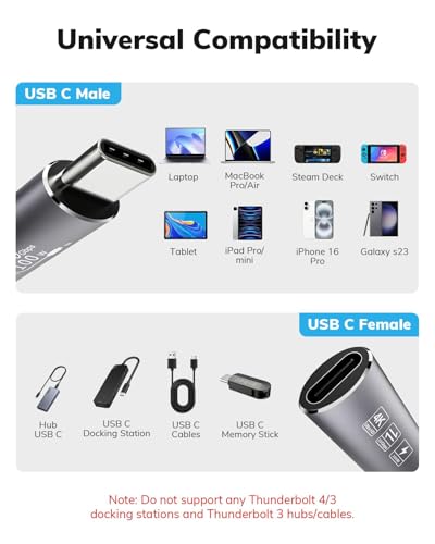 USB C Extension Cable 20FT – 10Gbps Data Transfer, 100W Fast Charging, 4K Video Support, Compatible with MacBook Air M2 Pro, iPad Pro, iPhone 16 Series, and More – Enhanced Compatibility and Speed