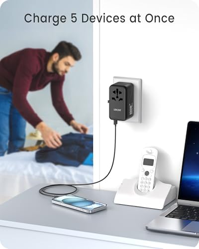 LENCENT 20 W Fast Charging Universal Travel Adapter – Compact International Power Converter with Dual USB and USB Type-C Ports – Ultimate Solution for Worldwide Device Charging in USA, UK, EU, and AUS (Black) – Reliable and Safe Charging for Global Explorers
