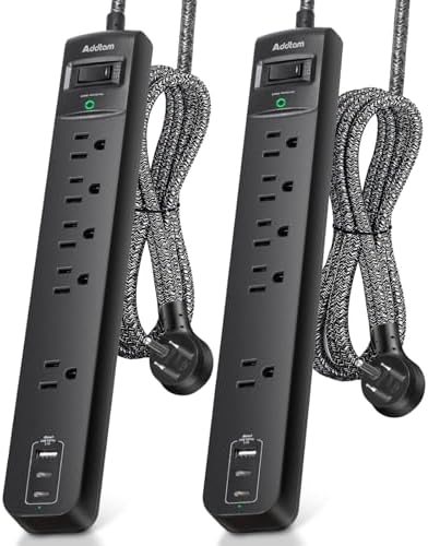 Dual Pack Surge Protector Power Strip with 5 Spacious Outlets and 3 Fast USB Ports – 1875 W/15 A Capacity for Home Office Efficiency, 6 Ft Durable Braided Cord, Smart Overload Protection, Wall Mountable Flat Plug Design for Optimal Space Utilization and Device Safety