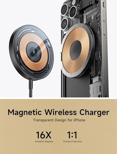 JSAUX Magnetic Wireless Charger – Sleek Silver Fast Charging Pad for i Phone 16 Series, Mag Safe-Compatible with Superior Magnetic Alignment for Efficient Power Delivery, Portable Design for Home & Travel Use, Essential i Phone Accessory for Stylish Charging Solutions