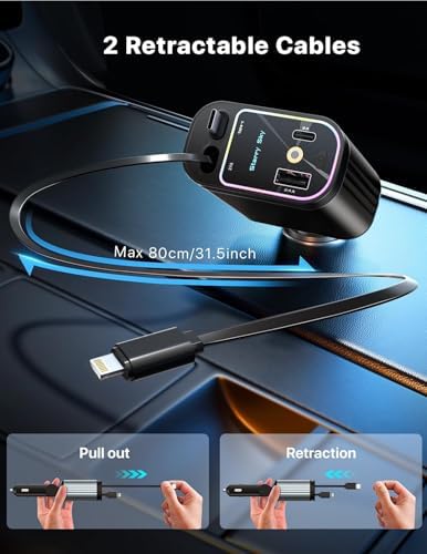 Revolutionize On-the-Go Charging with the 2025 Apples Approved Starlight 66 W Retractable Car Charger – Dual USB Ports & Cables for Rapid i Phone & Android Power, Sleek Design Enhancing Vehicle Aesthetics, Eliminates Clutter with Retractable Technology, Perfect for All Smartphone Models, Experience Unmatched Speed & Convenience During Every Journey