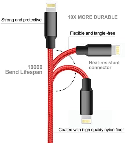 Premium 5-Pack i Phone Charger Set: MFi Certified Nylon Braided Fast Charging Cables (3 FT, 6 FT, 10 FT) for i Phone 14/13/12/11/X/Max/8/7/6/5/SE/i Pad – Unmatched Durability & Versatile Lengths for Every Lifestyle