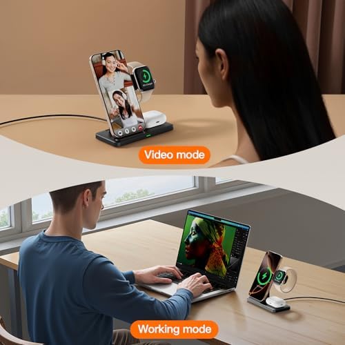 3-in-1 Wireless Charging Station for Apple Devices – 15 W Fast Charger Stand for i Phone 16/15/14/13/12/11, Apple Watch, and Air Pods – Convenient Portable Design with Enhanced Compatibility and Safety Features for Home and Travel – Perfect Gift for Tech Enthusiasts