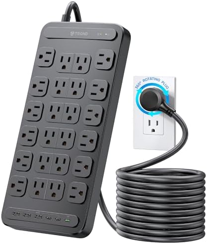 TROND 360° Rotating Surge Protector Power Strip – 24 AC Outlets & 6 Fast Charging USB Ports (37 W) – 4000 Joules Protection for Ultimate Device Safety – 6 ft Heavy Duty Extension Cord for Gaming and Office Use – ETL Listed for Dependable Performance – Essential Power Solution for Dorm Rooms and More