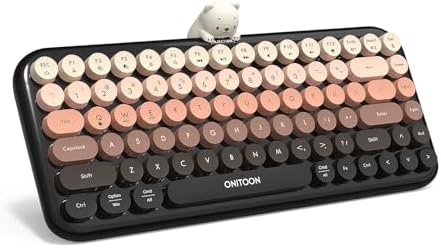 Charming Retro Typewriter Wireless Bluetooth Keyboard with Colorful Round Keycaps – Multi-Device Support for i Pad, Tablet, Laptop, and PC – Ergonomic Design with Magnetic Bear Accent for Enhanced Comfort and Productivity – 2.4 GHz Cordless Connection for Instant Response