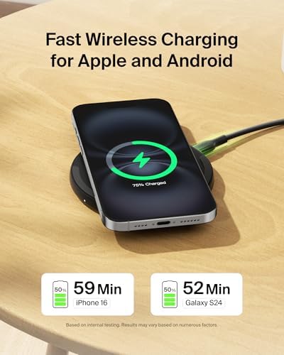 Belkin 15 W Qi Wireless Charging Pad – Fast, Efficient Charging for i Phone 16/15/14/13, Samsung Galaxy S25/S24, and Google Pixel – Eco-Friendly Design with Power Supply & Cable – Safe Charging with Case Compatibility – Perfect for Home or Travel – 2-Year Warranty Included