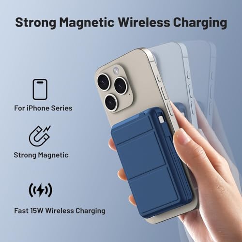 Azmuth Mag Safe 10,000 m Ah Magnetic Power Bank – Rapid 22.5 W PD Charging with LED Display, Portable Wireless Charger for i Phone 12-16, Pro, Pro Max – Integrated Stand for Effortless Use, Ultimate Compatibility, and Efficiency