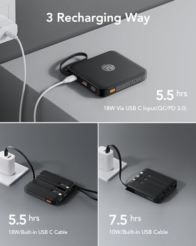 VRURC 20000 m Ah Portable Power Bank with Integrated Cables – Ultimate Travel Companion for i Phone 11-16 & Samsung Galaxy Series – Rapid 22.5 W Fast Charging Efficiency, Compact Design for On-the-Go Convenience – Essential Battery Pack for Uninterrupted Connectivity