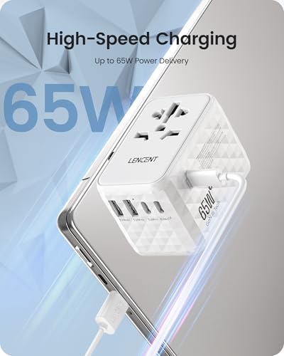 85 W Universal Travel Power Adapter with Retractable USB-C Cable – Optimal Fast Charging Hub for Global Use, Featuring 4 Ports for Seamless Connectivity in US, EU, UK & Beyond, Engineered for On-the-Go Professionals Seeking Efficiency and Versatility