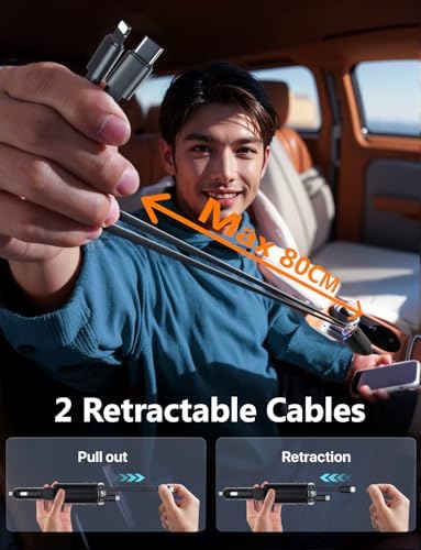 Experience Ultimate Comfort on the Road with the Starlight 5-in-1 Retractable Car Charger & Aromatherapy Diffuser – Fast Charging for i Phone 16/15 and More, Dual USB-C Cables, and a Soothing Essential Oil Atmosphere for Enhanced Relaxation.