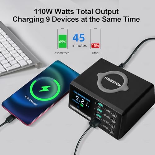 Revolutionize Your Charging Experience with the 110 W 8-Port USB Charging Station – Fast Multi-Device Charger with Wireless Capability and LED Display, Ideal for i Phone, i Pad, Samsung, and More – Efficient, Sleek Design for Home or Office Use