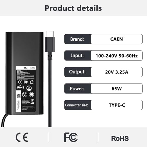 High-Efficiency 65 W & 45 W USB-C Laptop Charger for Dell Latitude & XPS Models – Rapid Charging with Smart Chip Tech for Optimal Safety – Universal Compatibility with Multiple Dell Models – Portable Power Adapter with Advanced Protection Against Overheating, Short Circuits, and Voltage Surges – Ideal for Home Office, Travel, and On-the-Go Efficiency – Reliable FCC & Ro HS Certified Charger for Safe Device Performance – Versatile Charging Solution for Your Everyday Needs