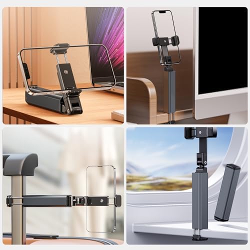 Compact Airplane Travel Phone Mount with 1.57″ Wider Base Clamp – Essential Pocket-Sized Cell Phone Holder for Desk & Flying, Ideal Plane Travel Accessories-Silver (Silver) – Enhanced Compatibility and Speed