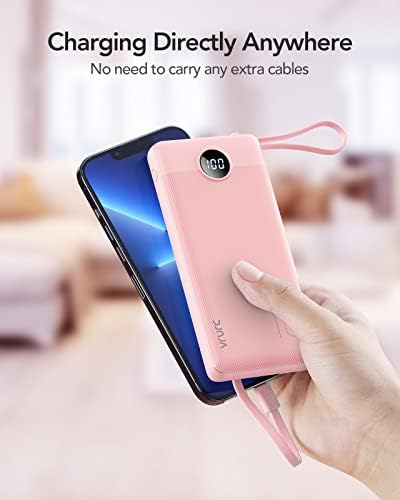 VRURC 10000 m Ah Portable Power Bank with Integrated Cables and LED Battery Indicator – Slim, Lightweight Travel Charger with Dual Input and Five Outputs for Effortless Device Charging – Ideal for Smartphones and Tech Gadgets – Stylish Blue Design (1 Pack) – Ultimate Convenience and Compatibility