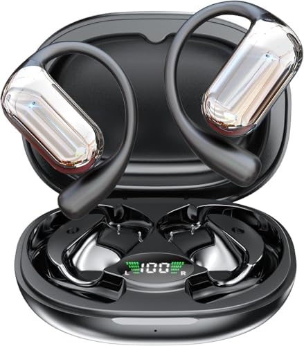 Elevate Your Fitness Journey with Open Ear Bluetooth 5.4 Sport Headphones – Ultra-Light Wireless Earbuds with Secure Ear Hooks, 50 Hours of Playtime, Built-In Microphone, and Waterproof Design – Perfect for Running, Workouts, and Active Lifestyles with Innovative LED Charging Case