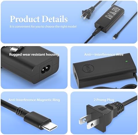 High-Performance 65 W USB C Charger for Dell Latitude & XPS Series – Fast Charging Laptop Adapter with Enhanced Portability and Smart Safety Features for Effortless On-the-Go Use