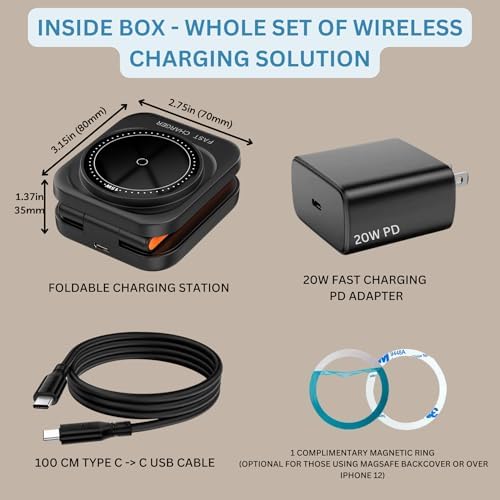 Revolutionize Your Charging Routine with the Foldable 3-in-1 Mag Safe Wireless Charging Station – 15 W Fast Charger for i Phone 12-15 Pro/Pro Max/Plus/Mini, Air Pods 2/3/Pro, and i Watch Ultra/8/7/SE/6/5/4/3/2 B – Includes 20 W PD Adapter for Superior Speed and Portability – Sleek Design for Home and Office Use