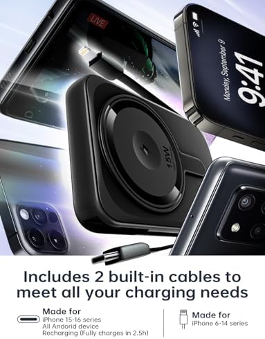 Magnetic 10,000 m Ah Portable Power Bank – Ultimate Wireless Charger with Built-In Cables for Fast 22.5 W Charging – Travel-Friendly, Compatible with i Phone 16/15/14/13/12, Samsung S22/S21, Google Devices, and i Pad – Effortless Charging on the Go