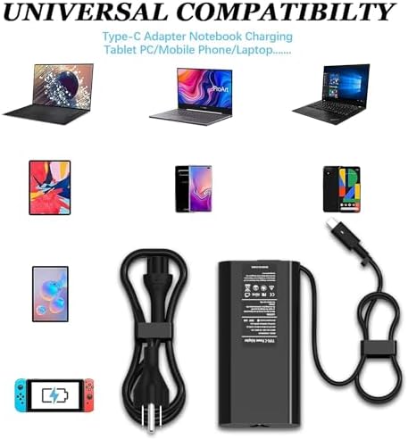High-Power 90 W USB-C Laptop Charger: Universal Compatibility for Dell, HP, Lenovo, and More – Fast Charging AC Adapter for Precision 3540, XPS 13, Latitude Series, and Versatile Device Support – Reliable Power Supply with 12-Month Warranty for Enhanced Performance and Efficiency