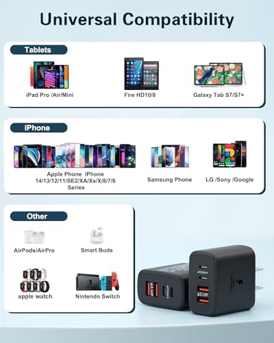 Dual-Pack 40 W USB C Charger Block – Fast Charging Power Adapter with 4 Ports for i Phone, Samsung, and i Pad – High-Speed Multi-Device Charging Solution with Enhanced Compatibility and Portability – Perfect for Home, Office, and Travel