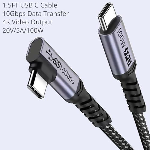 Right Angle Short USB 4 Cable Duo [1.5 FT] – 240 W Fast Charging & 40 Gbps Data Transfer with 8 K Video Support for i Phone 16, Mac Book & Galaxy S23 – Ideal for Compact Spaces and Enhanced Connectivity