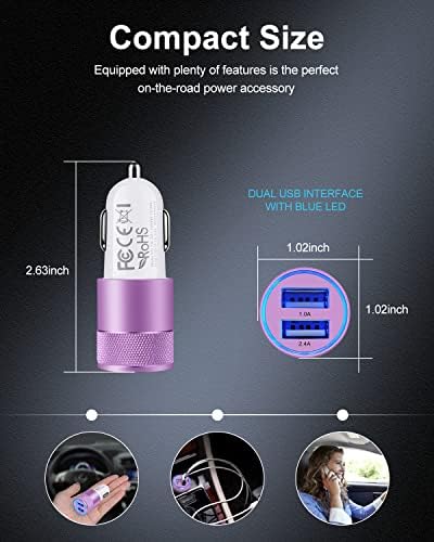 Rapid Charge Dual USB Car Charger Set – 2-Pack, 3.4 A High-Speed Adapter for i Phone 15/14/13/12/11 Pro Max & Samsung Galaxy S23/S22/S21 – Compact Design with Enhanced Safety and Compatibility for Effortless On-the-Go Power Solutions
