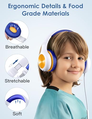 Premium Kids Over-Ear Headphones with Built-In Microphone – Safe Volume Control, Lightweight Dark Green Design for Online Learning & Travel, HD Sound Quality, Collaborative Audio Sharing Feature for Enhanced Learning Experiences