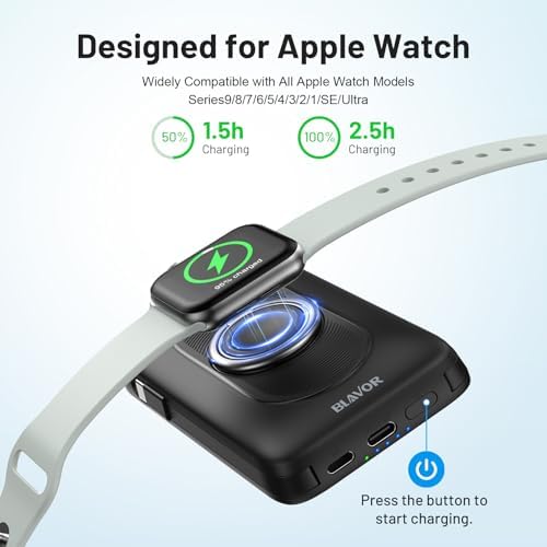 Magnetic Wireless Power Bank for Apple Devices – BLAVOR 10,000 m Ah Portable Charger with Built-in Cables and 20 W Fast Charging, Seamless Compatibility for i Phone 16/15/14/13/12 and Apple Watch, Integrated Stand for Hands-Free Use, Sleek White Design – Ultimate Convenience for On-the-Go Charging