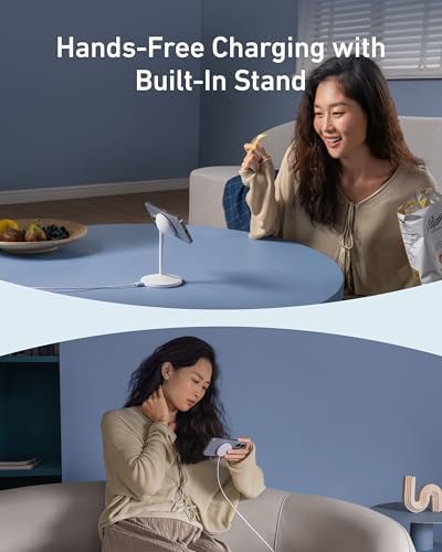 Anker Mag Go i Phone 16 Mag Safe Charger Stand – 15 W Fast Magnetic Wireless Charging Station with Qi2 Certification, 360° Device Compatibility & Sleek Design for i Phone 16/15/14/13/12 Series & Air Pods (Includes 25 W Adapter) – Elevate Your Charging Experience Today!