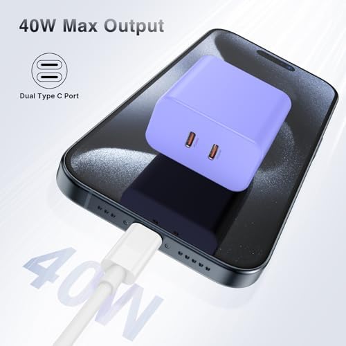 40 W Dual USB-C Fast Charging Block – Ultimate Portable Power Adapter for i Phone, i Pad, Samsung & More – 2-Pack for Effortless Multi-Device Charging – Rapidly Energize Your Gadgets Anywhere